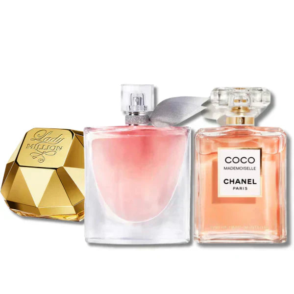3 Parfums Lady Million (Eau de Parfum) Rabanne, Lancôme LA VIE EST BELLE (Eau de Parfum) and CHANEL COCO MADEMOISELLE EAU DE PARFUM 100ml 3.4oz
